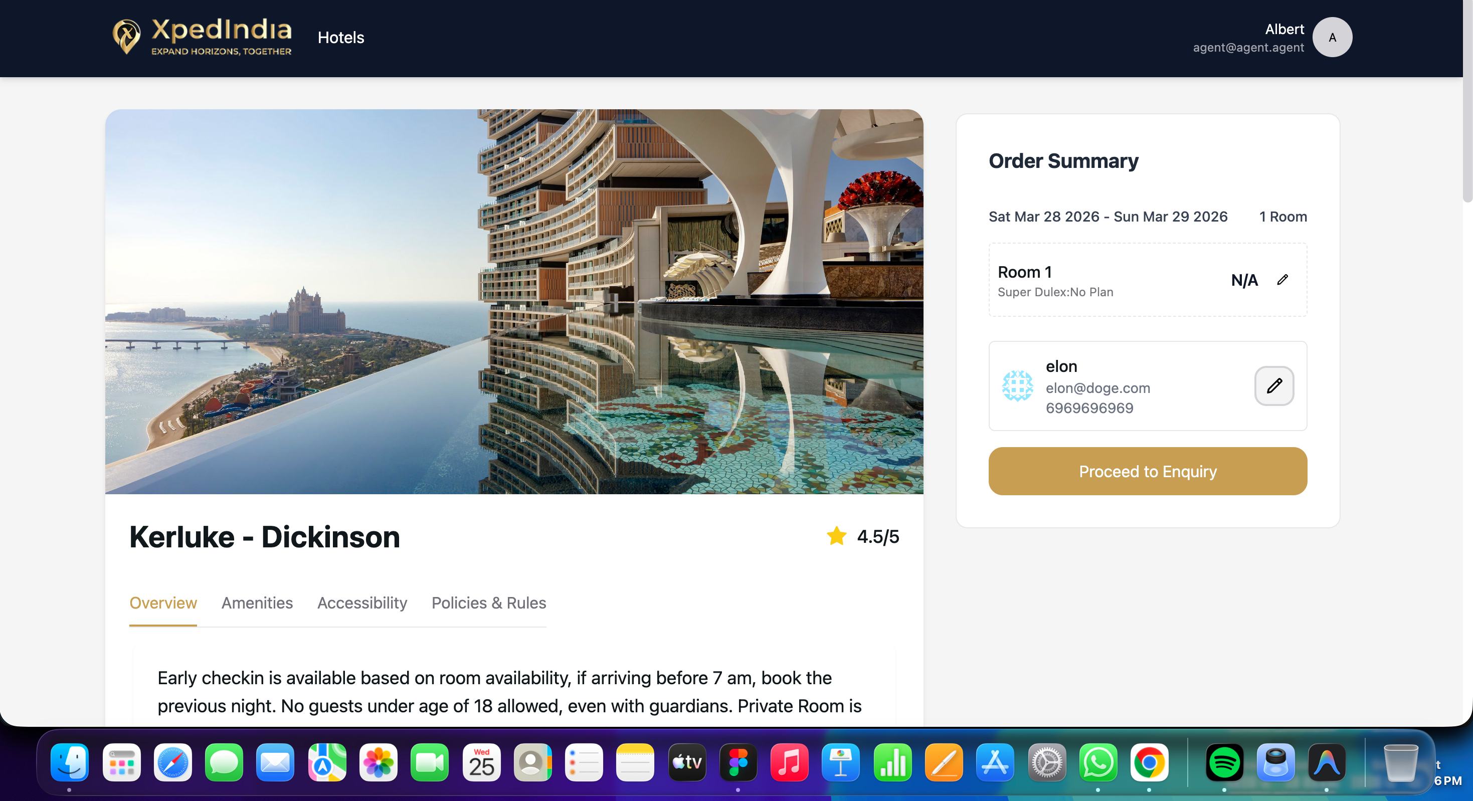 XPED hotel booking dashboard